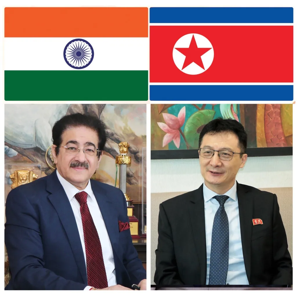 Sandeep Marwah Congratulates Ambassador of DPR Korea and People on National Liberation Day